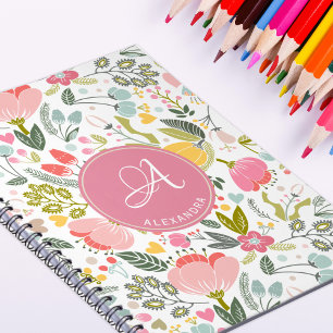 Weiblich moderne elegante florale rosa monogrammie notizblock