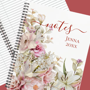 WEIBLICH ROSA BLUMEN PERSONALISIERTES Notizbuch