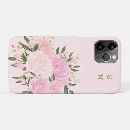 Weiblich Rosa Botanisches Monogramm Case-Mate iPhone Hülle (Rückseite (Horizontal))