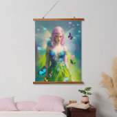 Weiblich rosa Haar Haartrait Portrait in grünem Kl Wandteppich Mit Holzrahmen (Schlafzimmer)