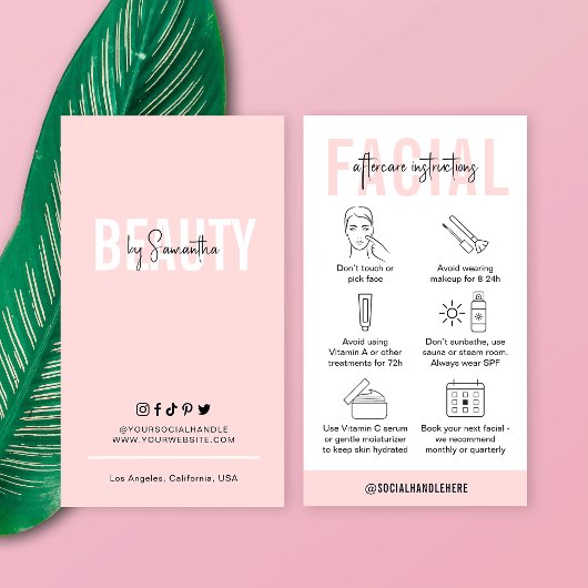 Weiblich-rosa Salon Gesichtsbehandlung Anleitung Visitenkarte