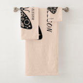 Weiblich rosa Schwarzer Schmetterling Salon Wellne Badhandtuch Set (Insitu)