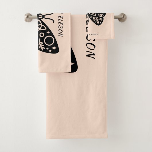 Weiblich rosa Schwarzer Schmetterling Salon Wellne Badhandtuch Set (Insitu)