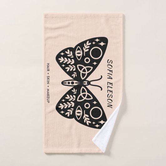 Weiblich rosa Schwarzer Schmetterling Salon Wellne Badhandtuch Set (Handtuch)