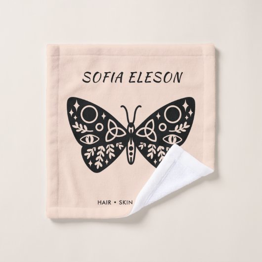 Weiblich rosa Schwarzer Schmetterling Salon Wellne Badhandtuch Set (Waschlappen)