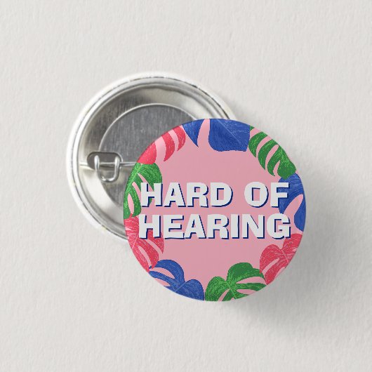 Weiblich rosa tropische Blätter hören Button (Vorne & Hinten)