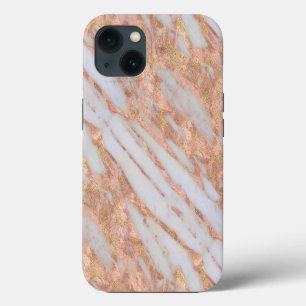 Weiblich rosa und weiß gestreiftes Marmormuster iPhone 13 Hülle