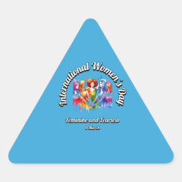 Weiblich und furchtlos. Internationaler Frauentag. Dreieckiger Aufkleber