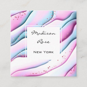 Weiblich und trendy Pink Aqua Weiße Tinte und Glit Quadratische Visitenkarte
