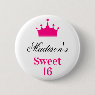 Weiblich Weiß Heiß Rosa Sweet 16 Prinzessinnenkron Button