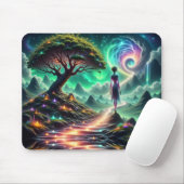 Weibliche Alien geht durch zwielichtigen Garten de Mousepad (Mit Mouse)