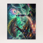 Weibliche Alien geht durch zwielichtigen Garten de Puzzle (Vertikal)