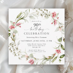 Weibliche Aquarell-Blumen zum 90. Geburtstag Einladung