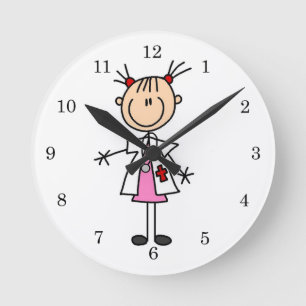 Weibliche Arzt-Strichmännchen Runde Wanduhr