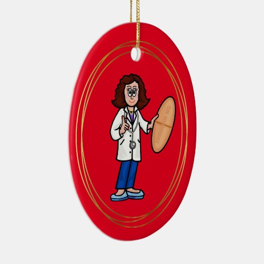 Weibliche Ärztin mit großer Pille Keramik Ornament (Rechts)