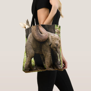 Weibliche asiatischer Elefant-Mutter, die ihr Baby Tasche