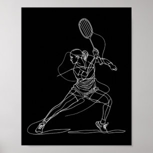 Weibliche Badmintonspielerin zeichnet Shuttle-Spie Poster