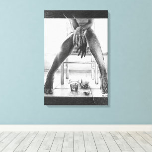 Weibliche Beine, Rose und Stift zeichnend Kunst Leinwanddruck