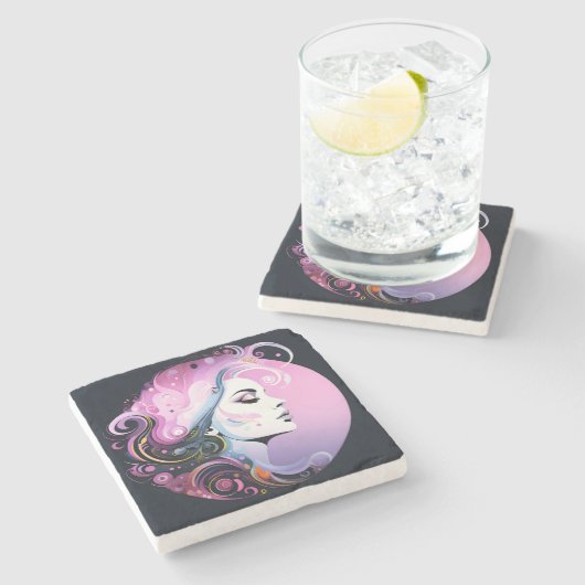 "Weibliche Blüh" Frauenfreundlichkeit Steinuntersetzer (Seitenansicht)