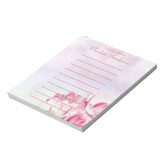 Weibliche Blume Aquarell Rosa vom Schreibtisch Notizblock (Rotiert)