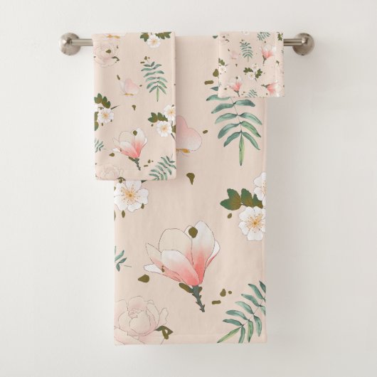 Weibliche Blume in Rosa l Pastel Garden Badhandtuch Set (Insitu)