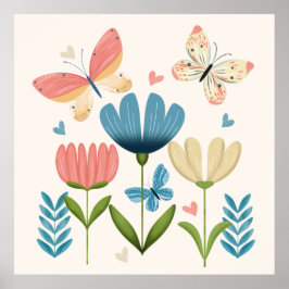 Weibliche Blume und Schmetterlinge Poster