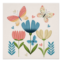 Weibliche Blume und Schmetterlinge Poster