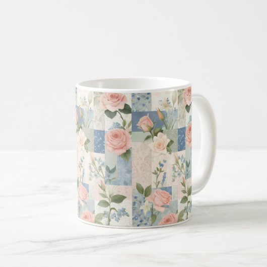 Weibliche Blumenfarben und blaue Fliesen Kaffeetasse (VorderseiteRechts)
