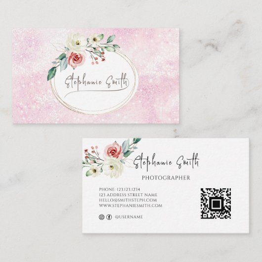 Weibliche Blüten Moderne Rosa und Weiß Visitenkarte (Vorne/Hinten)