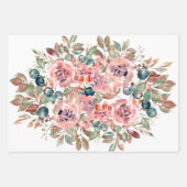 Weibliche Blüten Rosa und Weiße Wasserfarbe Blüten Geschenkpapier Set (Vorderseite)