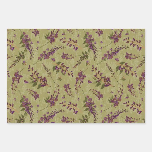 Weibliche Blüten und Streifen Geschenkpapier Set (Vorderseite)