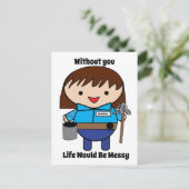 Weibliche Custodian Life Messy Funny Personalize Postkarte (Stehend Vorderseite)