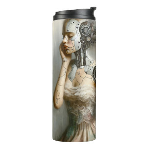Weibliche Cyborg-Frau Ai-Kunst Thermosbecher