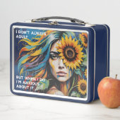 Weibliche erwachsene und mit Sonnenblumen beängsti Metall Brotdose (Beispiel)