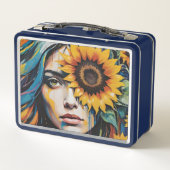 Weibliche erwachsene und mit Sonnenblumen beängsti Metall Brotdose (Rückseite)