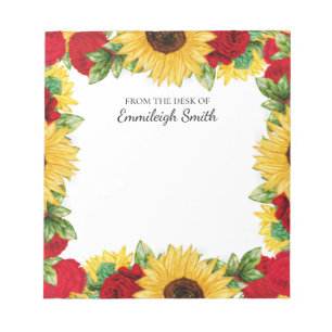 Weibliche, feminine Sonnenblumen Rosen Schreibtisc Notizblock