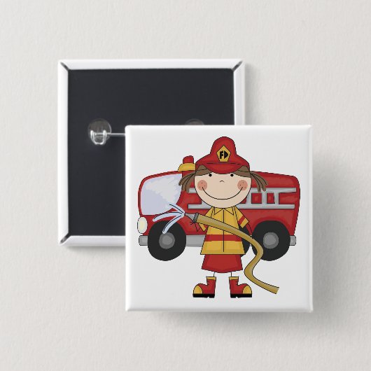 Weibliche Feuerwehrmann-T - Shirts und Geschenke Button (Vorne & Hinten)