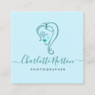 Weibliche Fotografin Light Blue Quadratische Visitenkarte