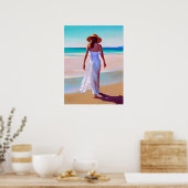 Weibliche Frau am Strand Poster (Küche)