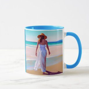 Weibliche Frau am Strand Tasse