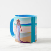 Weibliche Frau am Strand Tasse (Vorderseite Links)