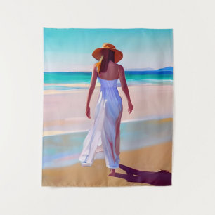 Weibliche Frau am Strand Wandteppich