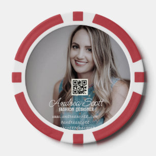 Weibliche Geschäftsvorständin Foto Name QR-Code Te Pokerchips