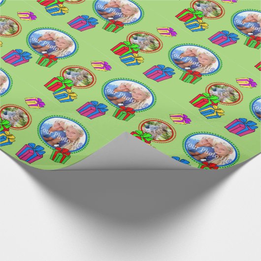 Weibliche Geschenke grün mit Fotos Geschenkpapier (Ecke)