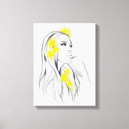 Weibliche Gesicht Gelbe Blumen Mode Illustrationsk Leinwanddruck (Vorderseite)