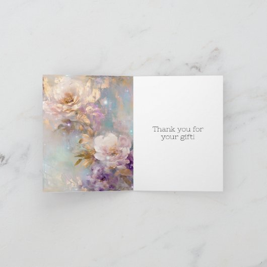 Weibliche goldene Lila weiße Blume Dankeskarte (Innenseite)