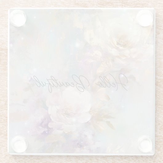 Weibliche goldene Lila weiße Blume Glasuntersetzer (Rückseite)