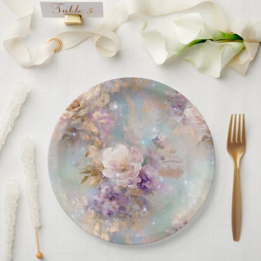 Weibliche goldene Lila weiße Blume Pappteller (Hochzeit)