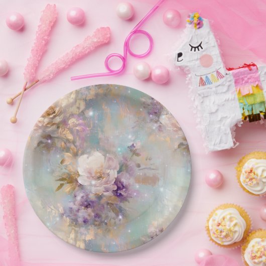 Weibliche goldene Lila weiße Blume Pappteller (Party)