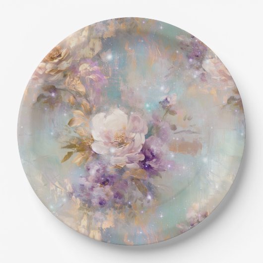 Weibliche goldene Lila weiße Blume Pappteller (Vorderseite)